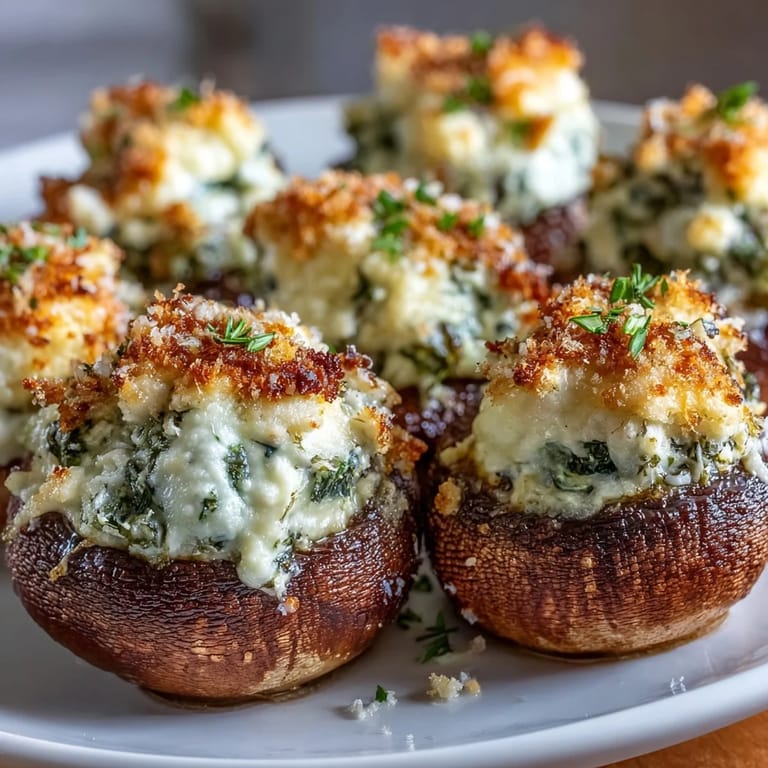 Creamy spinach ricotta stuffed mushrooms, a delicious bite-sized appetizer.