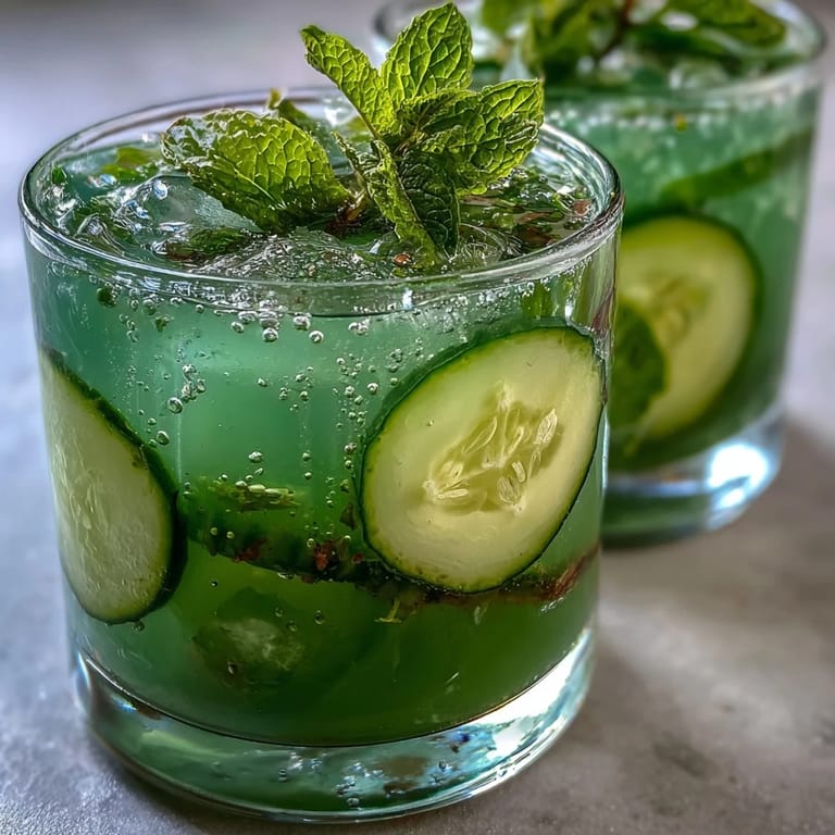 Refreshing cucumber mint agua fresca with vibrant green color, garnished with lime wedges and a sprig of mint, perfect for a healthy detox.