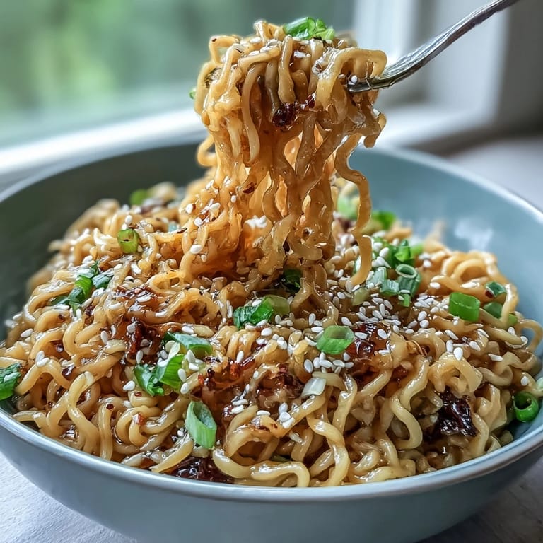 Tender noodles coated in glossy viral garlic butter ramen sauce.