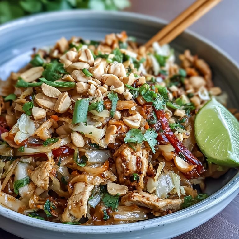Savory-sweet Cabbage Pad Thai, featuring crunchy vegetables and scrambled egg, ready to serve.