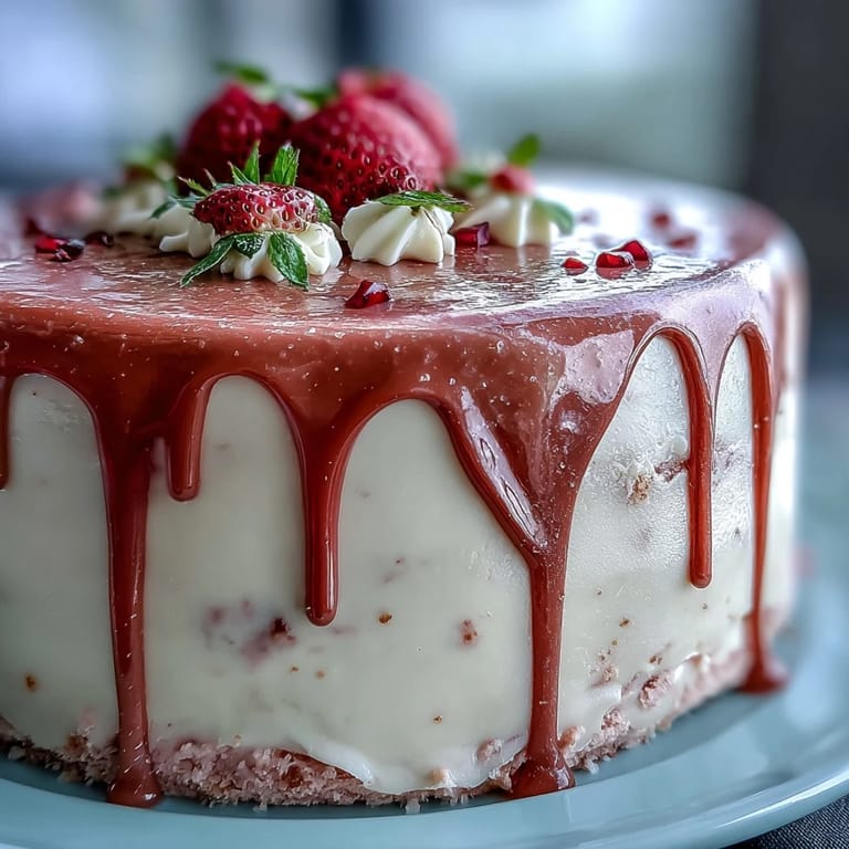 A romantic pink velvet cake, perfect for celebrations, featuring a delicate rosé flavor and gold accents.