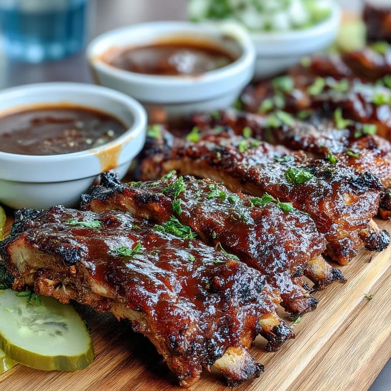 Tender, smoky BBQ ribs on a platter, ready to be sauced.