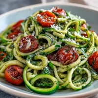 Zucchini Noodles Pesto Tomatoes