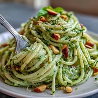Creamy avocado pesto pasta with fresh basil and Parmesan in a no-cook sauce, ready in 20 minutes.  